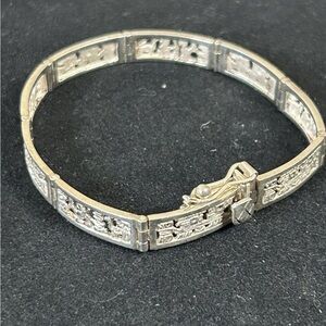 925 Silver  Vintage Antique Hieroglyphics Panel Link Bracelet